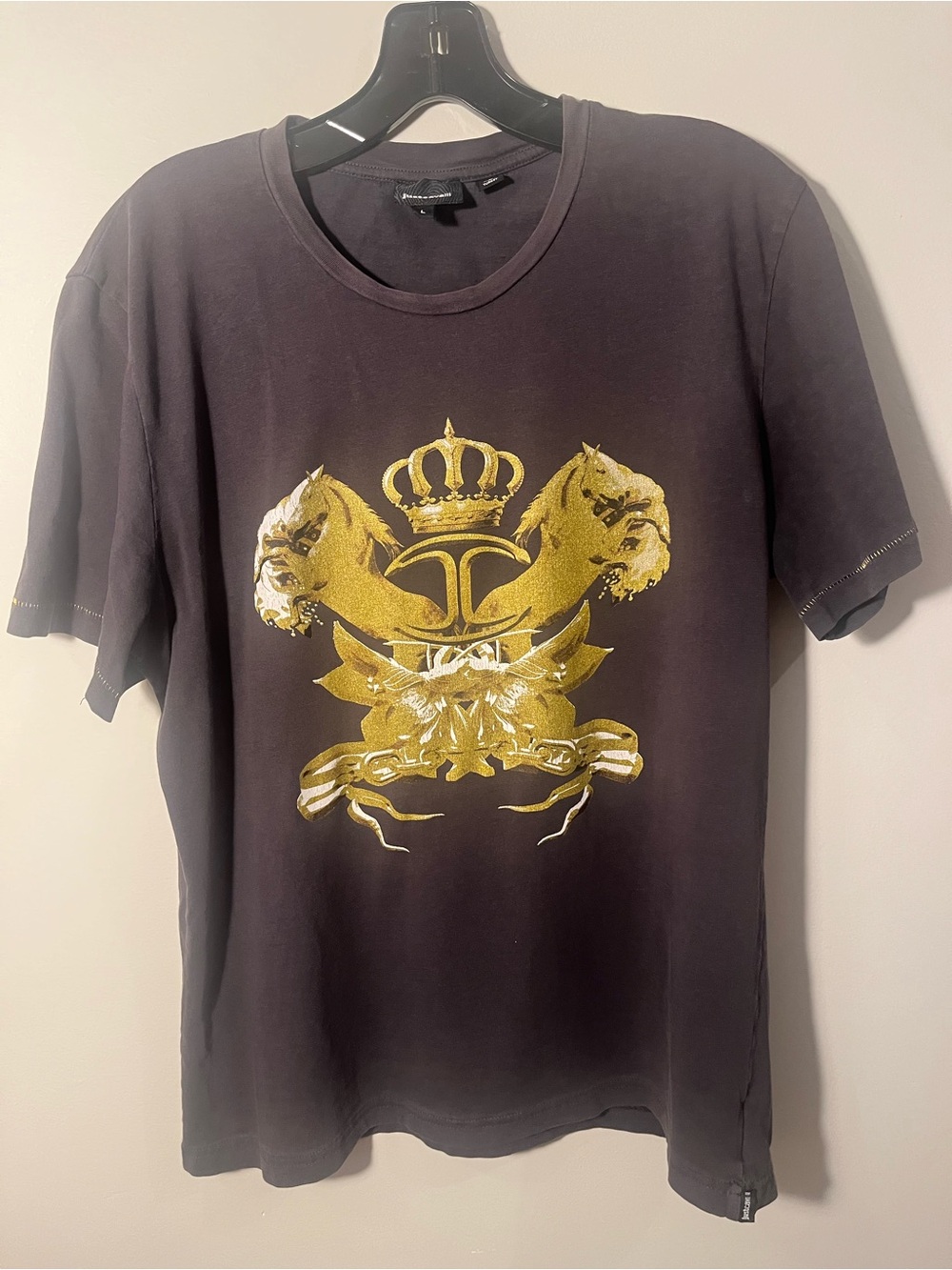 Just Cavalli Black T-Shirt with Gold Crest Graphic